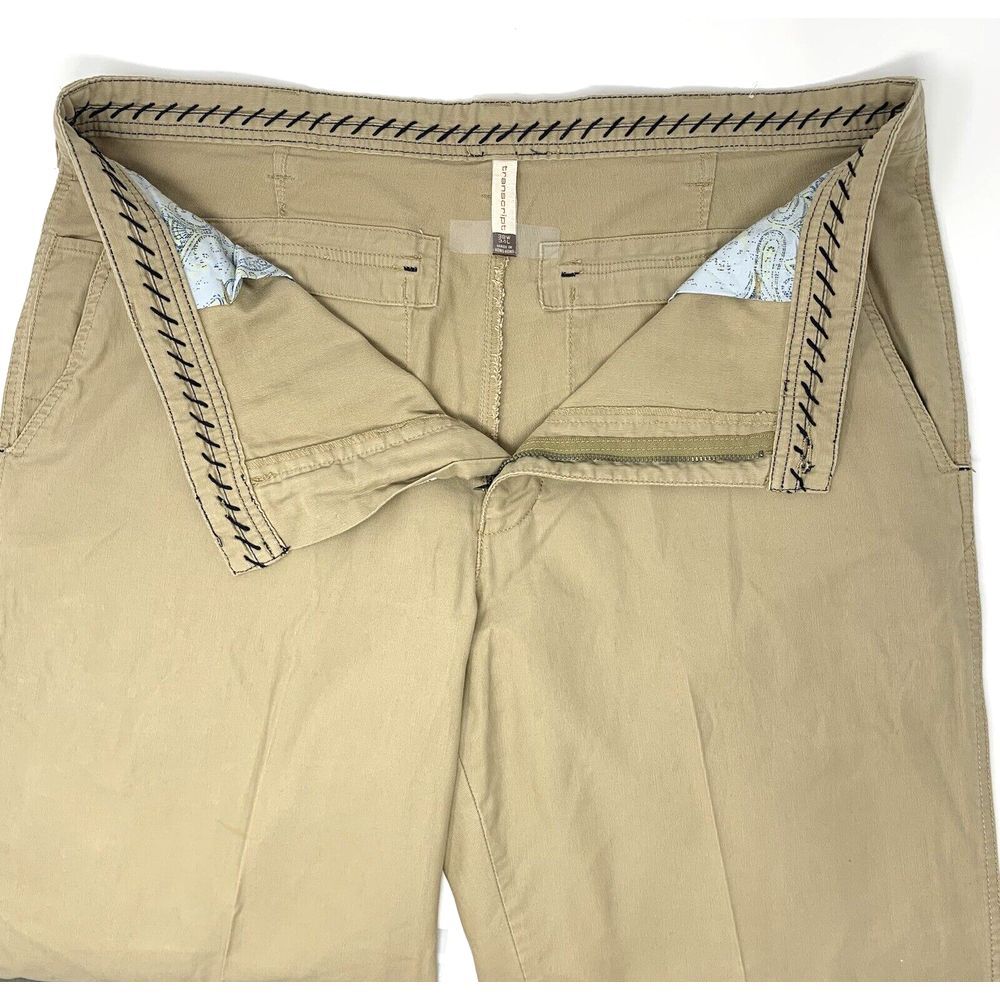 Transcript Khaki Flat Front Straight Leg Cotton Chino Men's Pants Size W38 L34 - Picture 2 of 8
